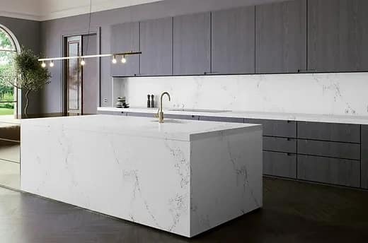 Modern kitchen featuring a Caesarstone Empira White quartz sink, showcasing style and durability.